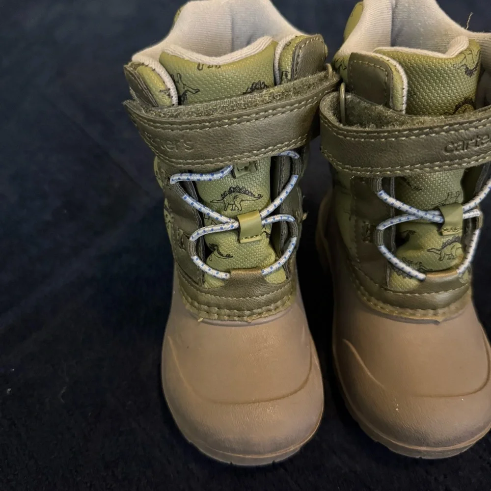 Carters Toddlers Boys Dinosaur Winter Snow‎ Boots Waterproof Size 8 Green